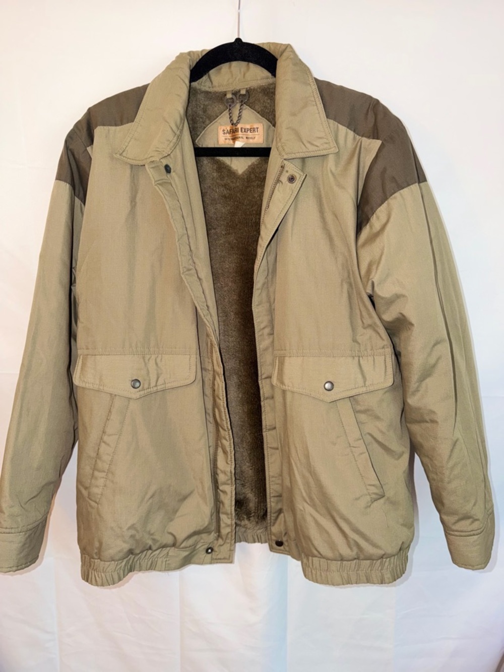 Men's Khaki Two-Tone Sherpa Lined Jacket